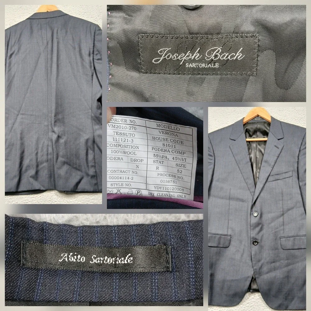 Joseph Bach Sartoriale Abito Verona Gray Pinstripe Wool Blazer 52R‎ Italy